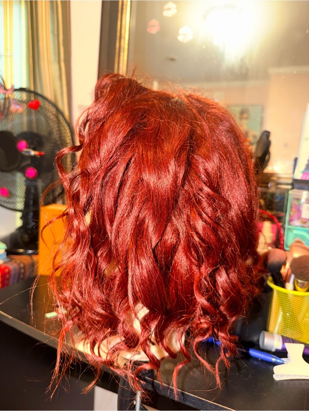 Vibrant Red Curly Human Women's lace Wig - Stylish Heat-Friendly Hairpiece